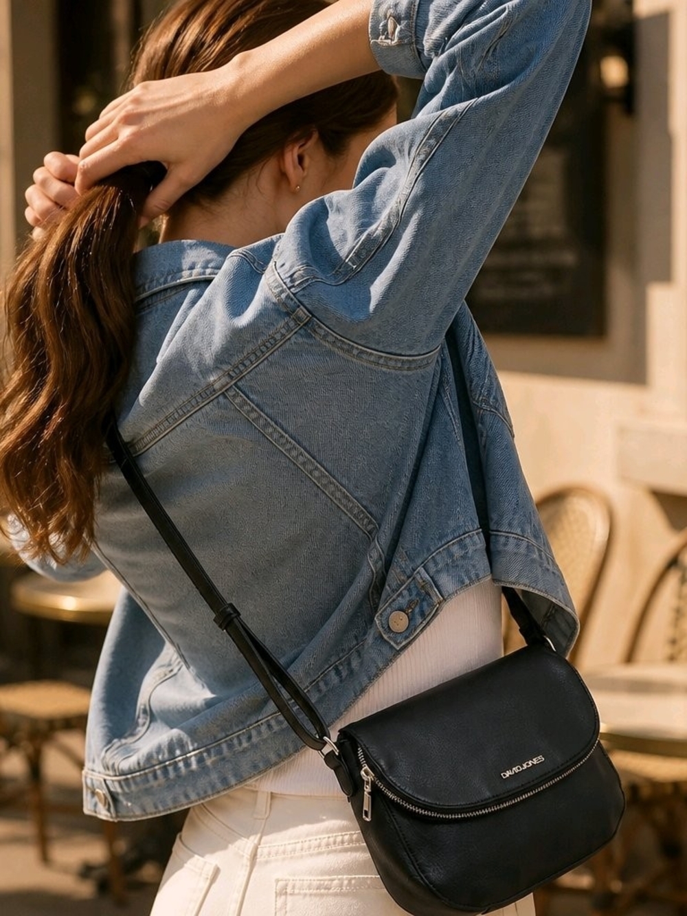 David Jones Black Faux Leather Crossbody Saddle Bag